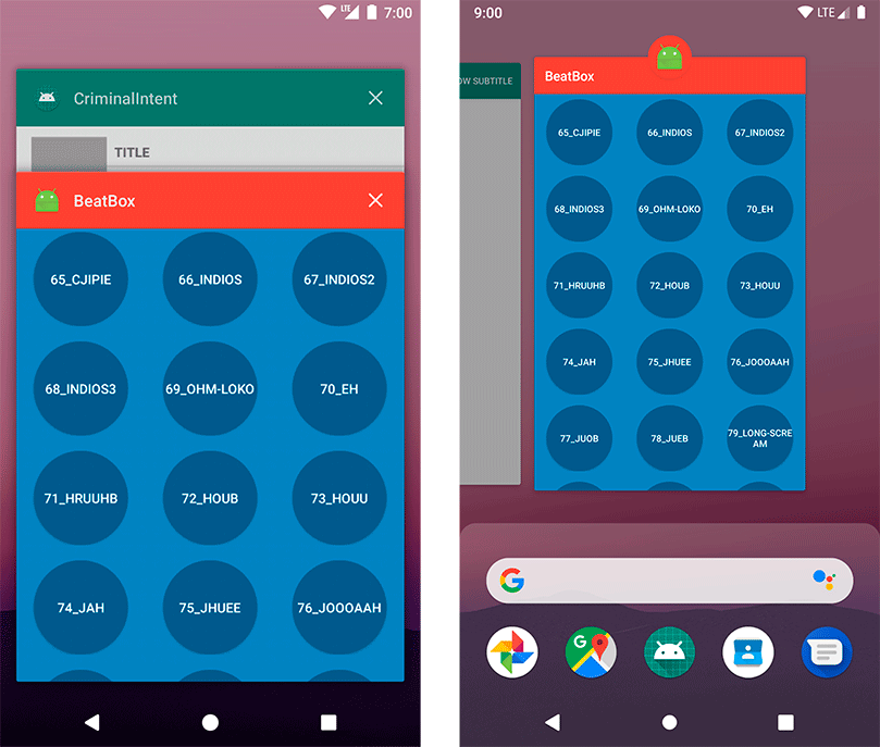 Overview screen on Nougat (left) and Pie (right)