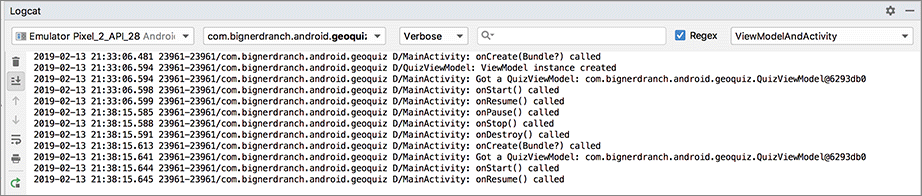 MainActivity is destroyed and re-created; QuizViewModel persists
