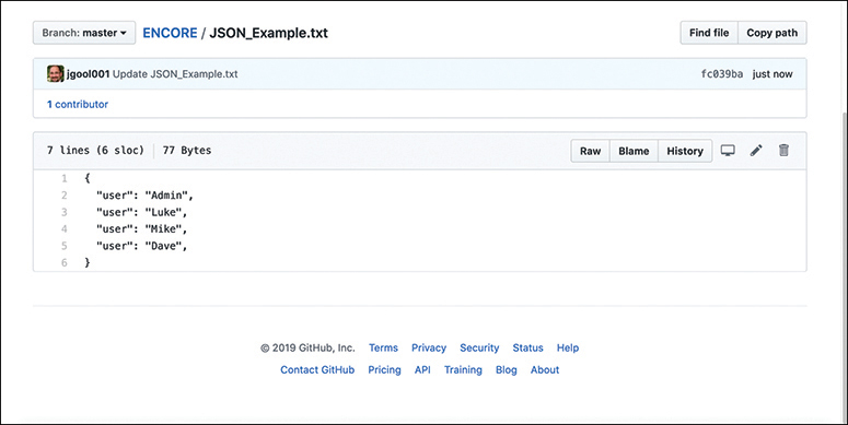 The JSON_Example dot txt Contents is shown in a screenshot.
