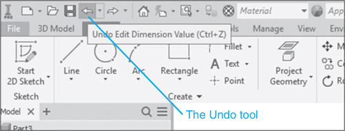 A screenshot locates the position of the undo tool. The undo tool is present as a fourth option from the left at the top of the screen.
