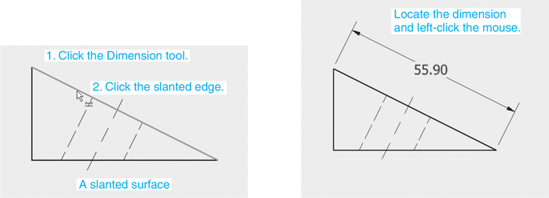 Two figures depict the orthographic view of a model that includes a slanted surface.