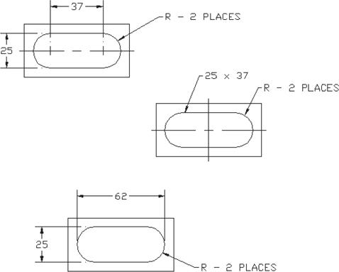 A figure depicts three different methods for dimensioning slots.