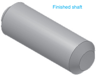 A figure shows the three dimensional view of a finished shaft. The ends of the shaft are chamfered.