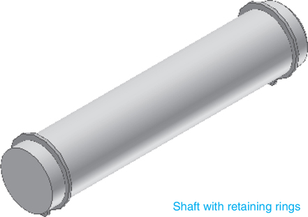 A figure shows the 3D model of a shaft with retaining rings. The retaining rings are present at either end of the shaft.