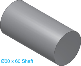 A diagram shows the three dimensional view of a shaft. The shaft is of diameter, 30 and height, 60.
