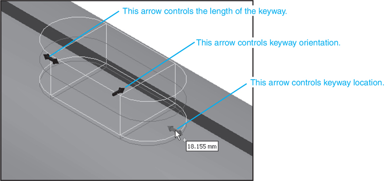A preview of the keyway to be cut in a shaft is illustrated in a diagram.