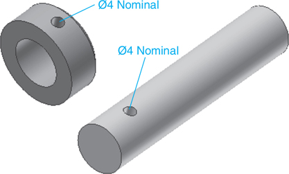 A figure shows a collar and a circular shaft. Both the shaft and the collar, each have a hole of nominal diameter 4.