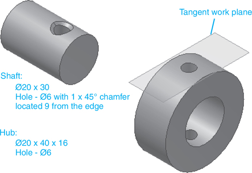 A shaft and hub with holes are illustrated in a figure.