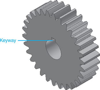A gear with a keyway is shown.