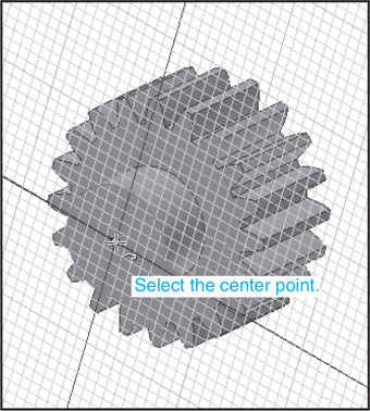 A figure shows a gear with extrusion in the middle on a work plane. The center point of the extrusion is selected.