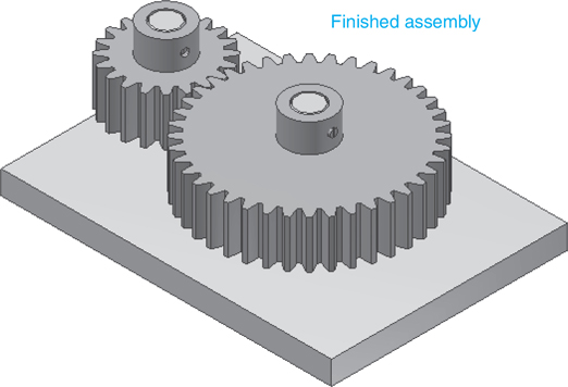 A figure shows the finished assembly in which the set screws are inserted in the gear hubs.
