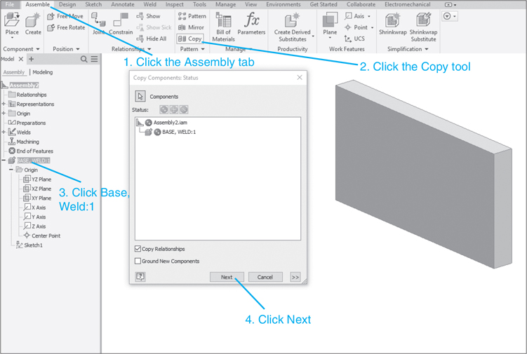 A screenshot depicts the options under the Assembly tab in the AutoCAD tool.