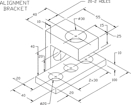 A drawing shows a solid model with specified dimensions.