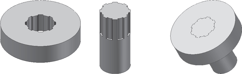 A diagram shows a hub with a groove, a splined shaft, and an assembly. The hub has groove cut at its center. One end of the shaft is cut to form a spline. The assembly consists of the splined shaft inserted into the hub groove.