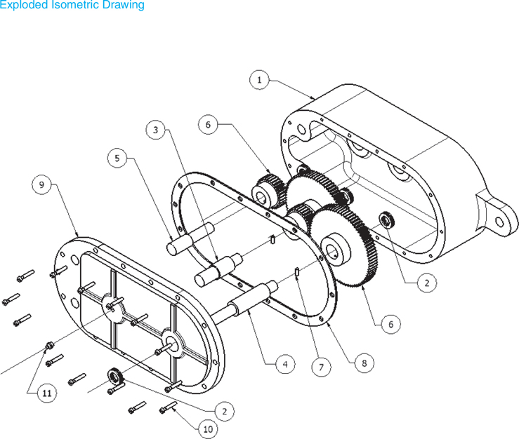 The exploded isometric drawing of gear assembly is shown.