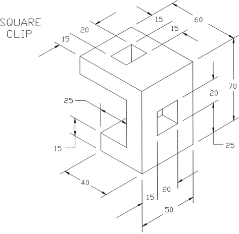 A figure depicts the isometric view of a square clip.