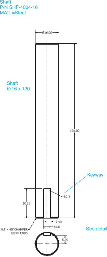 Orthographic views of a shaft are shown.