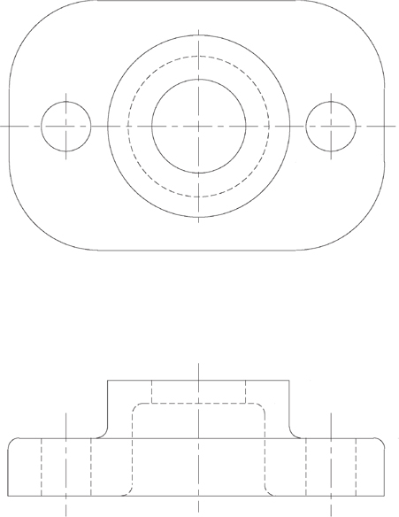 The top view and side view of a packing flange are shown.
