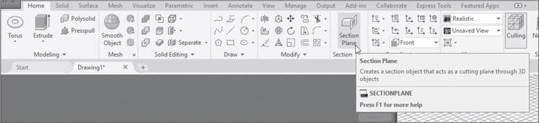 The section plane tool in AutoCAD 2020 is illustrated in a figure.