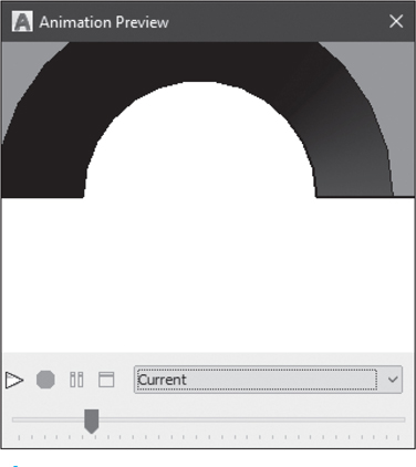 The animation preview dialog box displays the revolved object. The drop-down box is set to current.