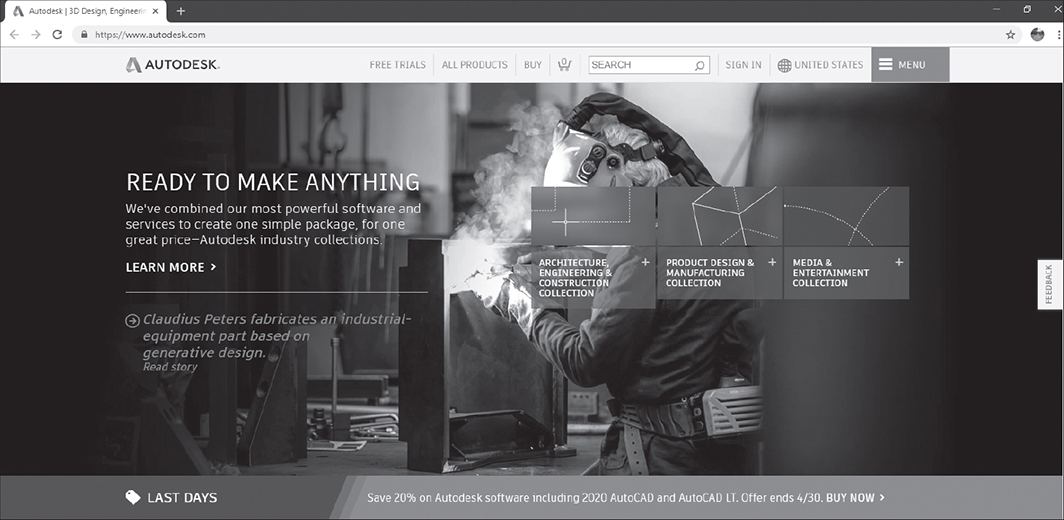 A screenshot shows the home page of the Autodesk website.