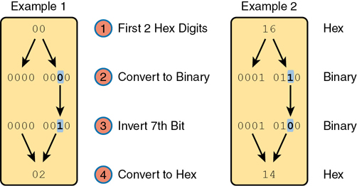 A figure shows the process of the inversion of the seventh bit of an EUI-64 interface ID field.