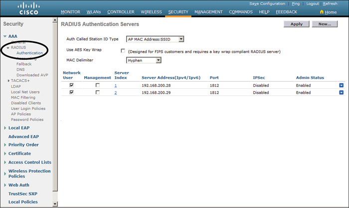 A screenshot of the Cisco window displays various RADIUS authentication servers.