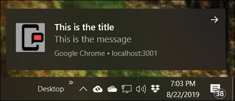 A screenshot shows the browser pop-up notification on the windows appearing in the bottom-left corner of the desktop.