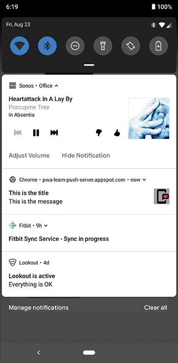 A screenshot shows the notification screen on an android mobile phone. The screen is viewed by dragging down from the status bar. The expanded view of the screen shows more notifications to the user.