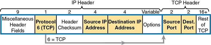 A classification by extended ACLs shows the IP and TCP header.