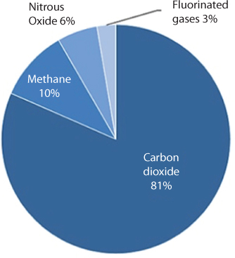 Figure shows distribution of greenhouse gases in atmosphere. CO2, N20, CH4 and O3 all are trace gases. and heavily