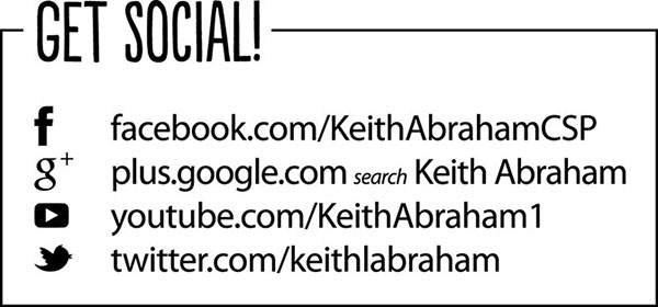 Image shows the social media addresses of Keith Abraham for Facebook, Google Plus, YouTube and Twitter.