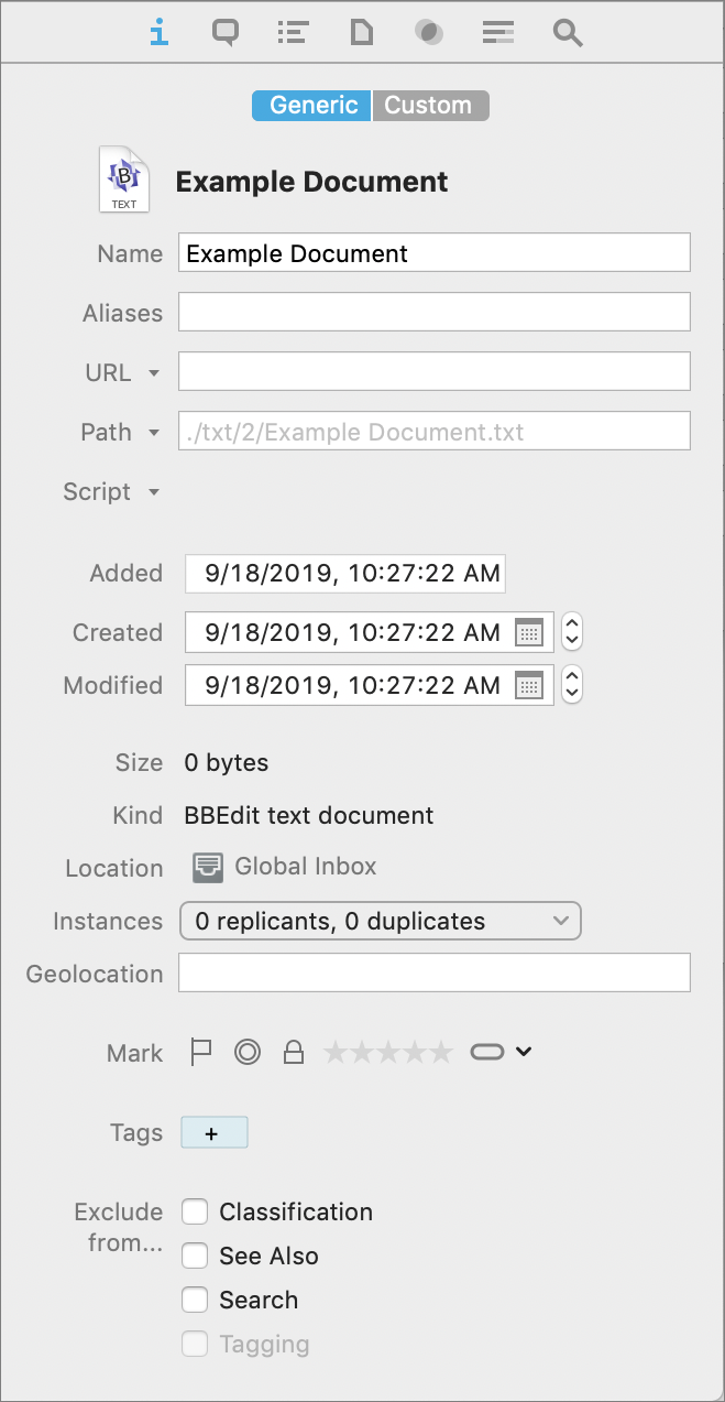 Figure 52: Add or edit metadata in the Info inspector.