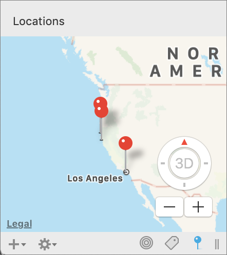 Figure 53: This map has pins for each document with stored geolocation data in the current view.