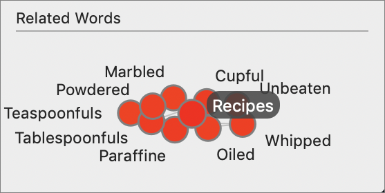 Figure 64: The Related Words view shows you other words that frequently cooccur with the selected word (in this case, “Recipes”).