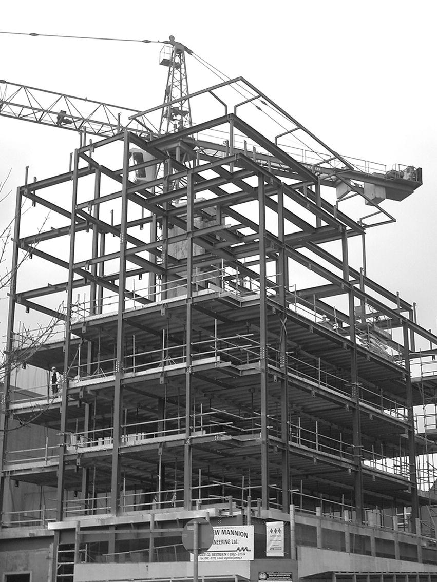 Photo of skeleton frame with concrete lift shaft core.