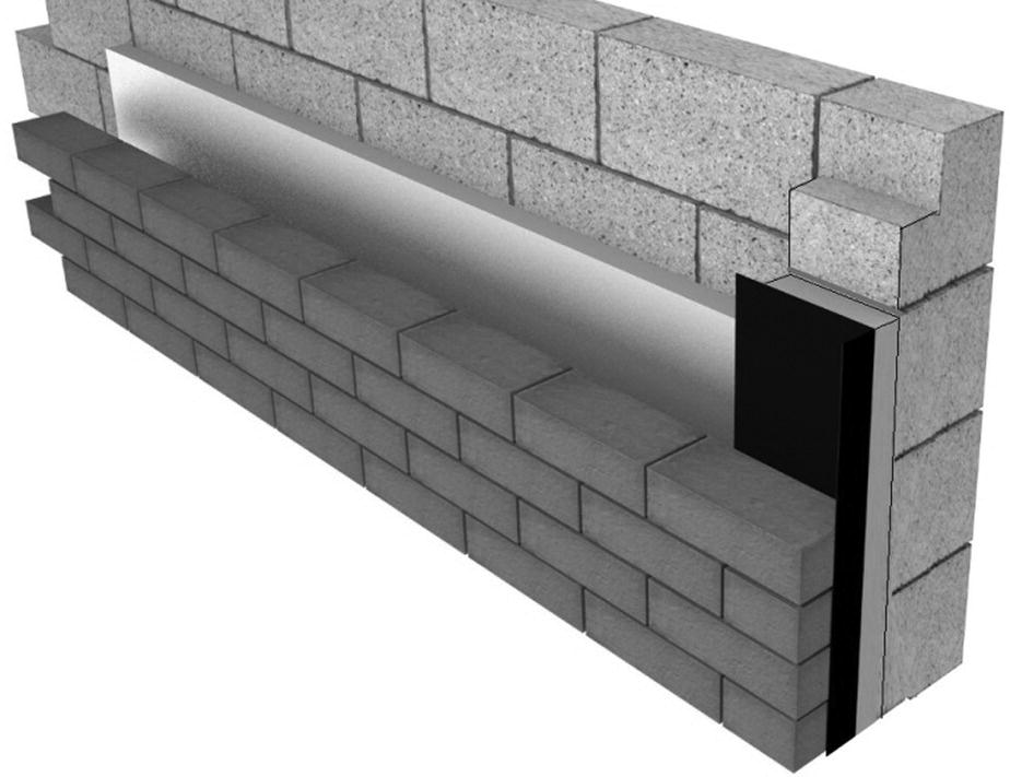 Illustration depicting an insulated cavity closer fixed to the vertical DPC.