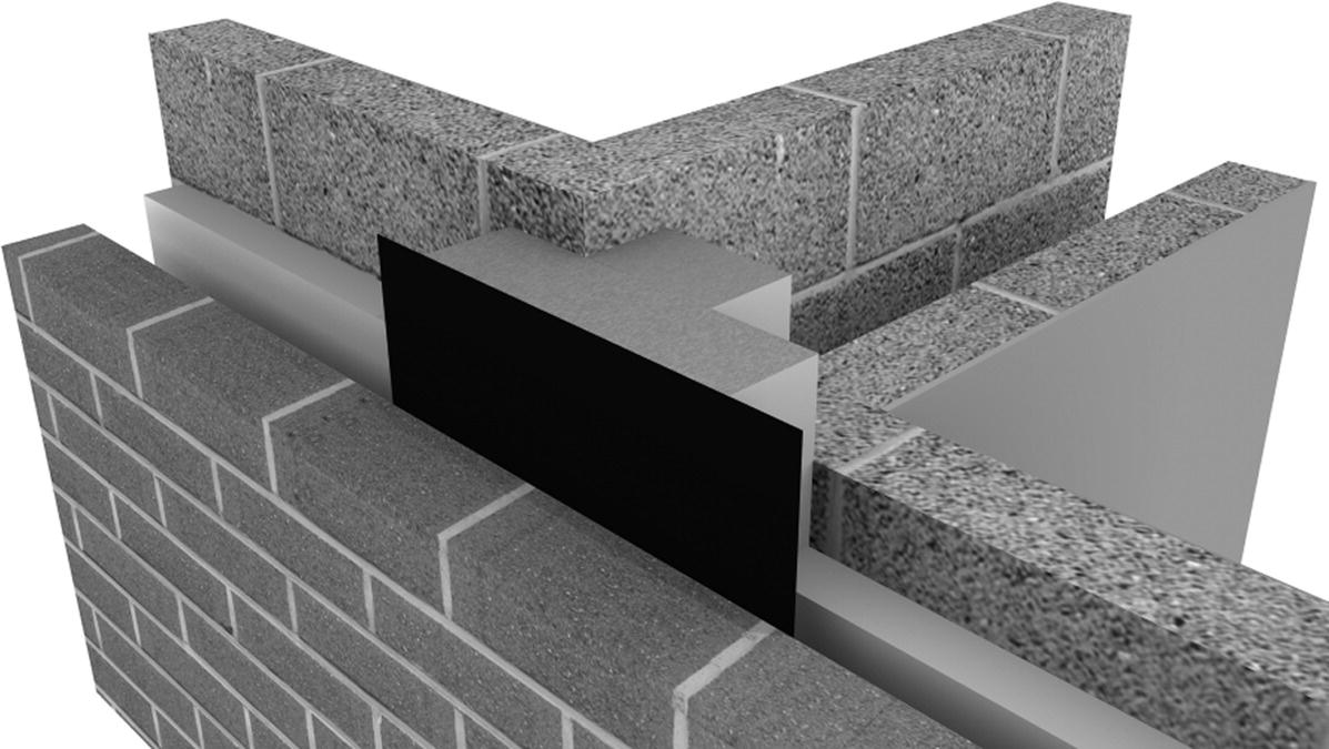 Photo displaying a partial fill cavity, party wall junction sealed with a tee cavity closer.