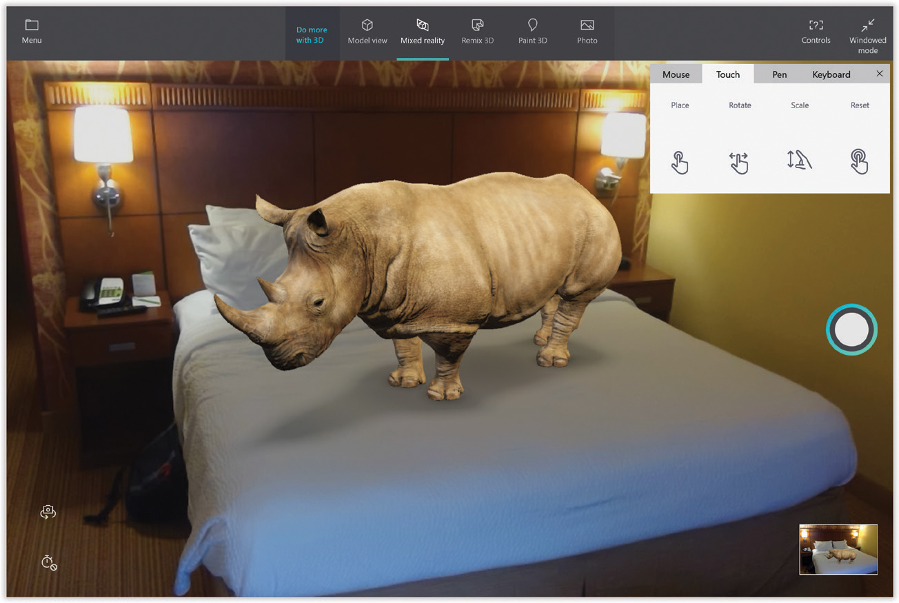 Mixed Reality Viewer might be useful, Microsoft says, for “a home decorator helping a client to visualize what a couch would look like in their living room, or a teacher demonstrating to students the size and scale of the Mars Rover.”