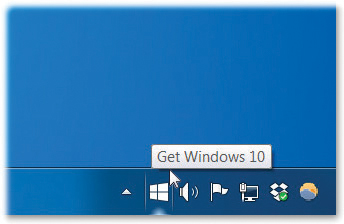This little balloon means Windows 10 is ready to download—for free. Click to open the Get Windows 10 app, whose instructions guide you through the download and install process.