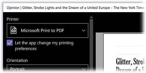 A great feature of Windows 10: You can turn any document—anything you can print to paper—into an electronic PDF file, for easy distribution to anyone with any kind of computer.
