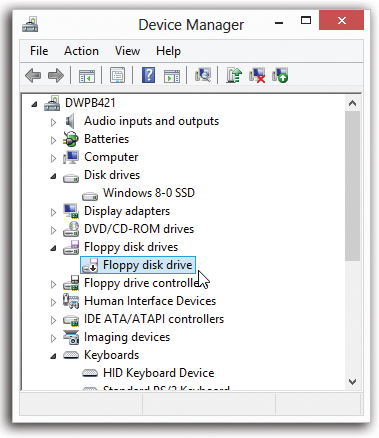 The Device Manager lists types of equipment; to see the actual model(s) in each category, you must expand each sublist by clicking the flippy triangle.
