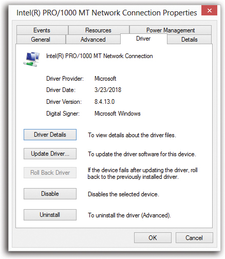 To get here, double-click a component listed in your Device Manager and then choose the Driver tab. Here you find four buttons and a lot of information. The Driver Provider information, for example, lets you know who’s responsible for your current driver—Microsoft or the maker of the component.
