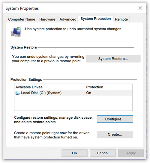 Here’s your command center for all System Restore functions.