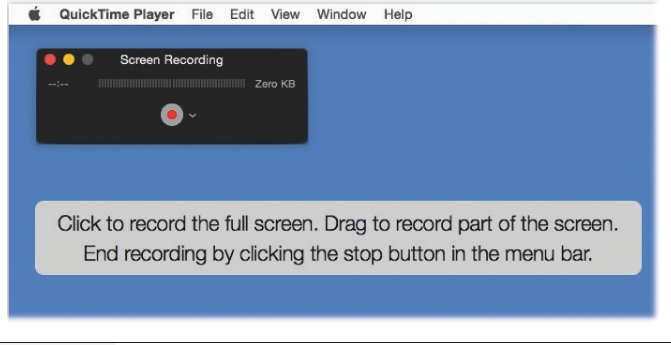 This message appears when you tap the Record button. If you just click to start recording, you’ll capture the entire monitor. But if you drag first, defining a rectangle, you’ll capture only that area.