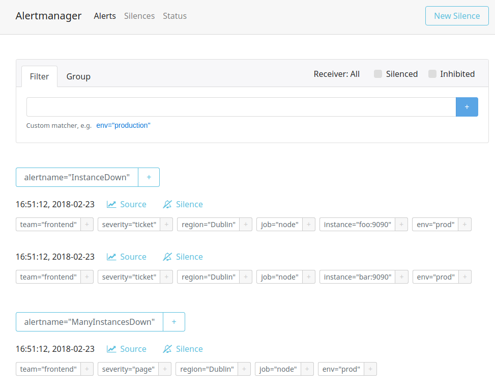 Alertmanager status page