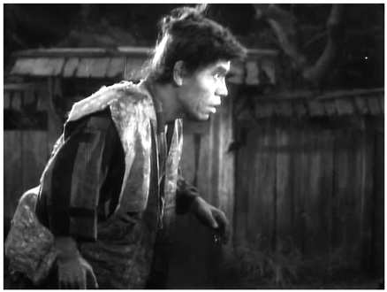 Figure 4.28 Seven Samurai: death in slow motion. The use of slow motion in action cinema for scenes of violent death is a trend that appears to start with Akira Kurosawa in this scene from Seven Samurai of a ronin who kills a thief who is holding a child hostage. Source: Copyright 1954 Toho Co. Ltd.