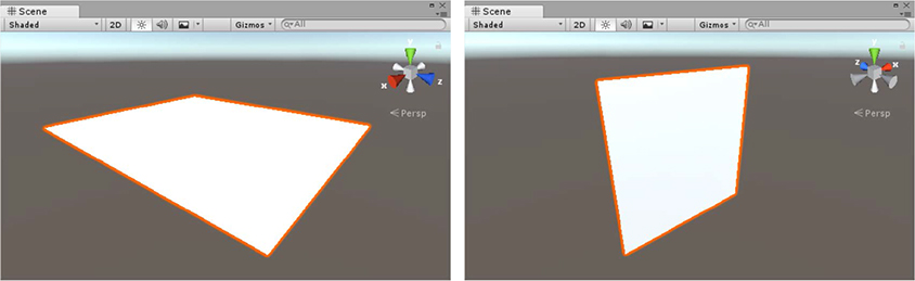 Screenshots showing a plane (left) and a quad (right).