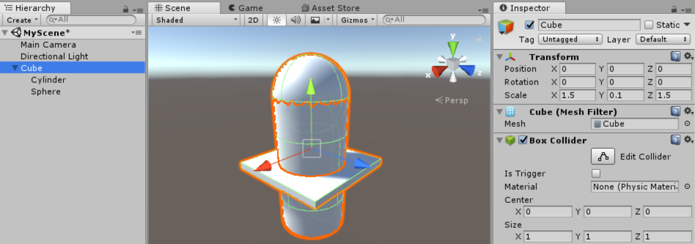A screenshot showing the complex 3D object composed of three appropriately transformed primitives