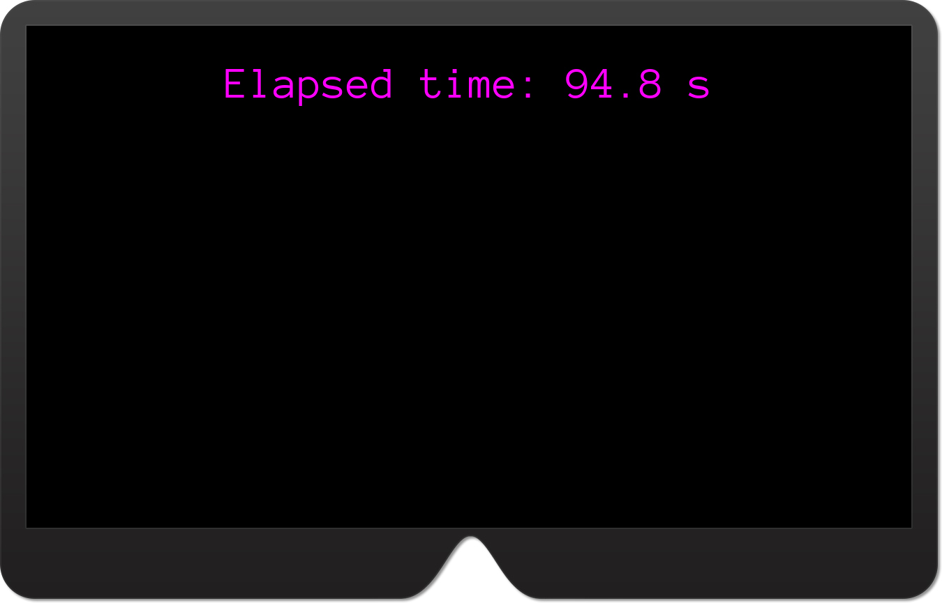 A screenshot of the ExploringUrhoSharp app in which non-static text depicts the time that has elapsed since the app started.